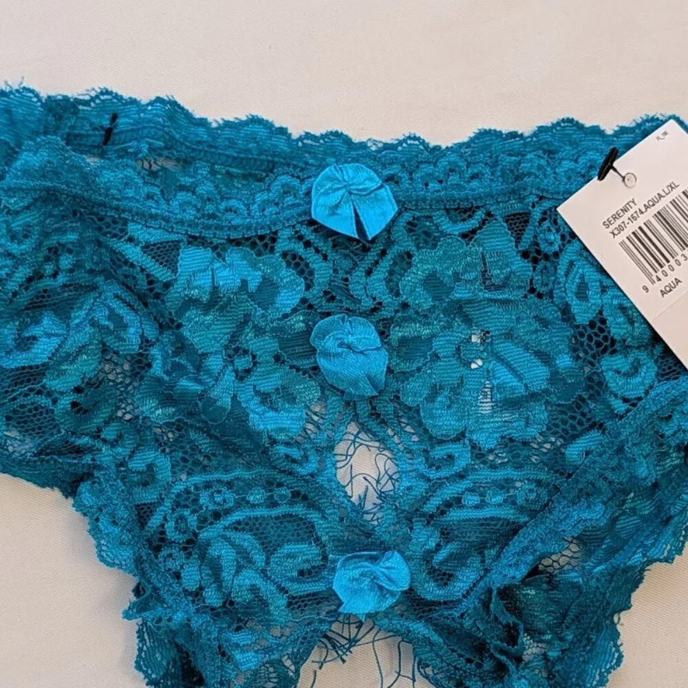 Crotchless Panties L/XL Vintage Frederick's of Hollywood Blue Lace Low Rise Y2K_4